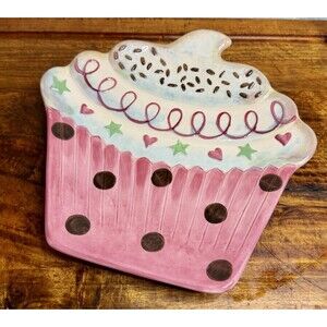 Ceramic Cupcake Plate Pink Polka Dot 10 Inch